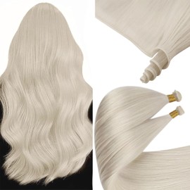 Sunny Hair Genius Weft Hair Extensions Blonde Sew in Weft hair Extensions Human Hair Remy Human Hair Weft Platinum Blonde Hand Tied Sew in Hair Extensions Real Human Hair Natural Color 14inch
