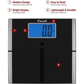 Escali Ultra Slim Easy Read Digital Bathroom Scale for Body Weight with Extra Large Display and High Capacity of 440 lb, Batteries Included