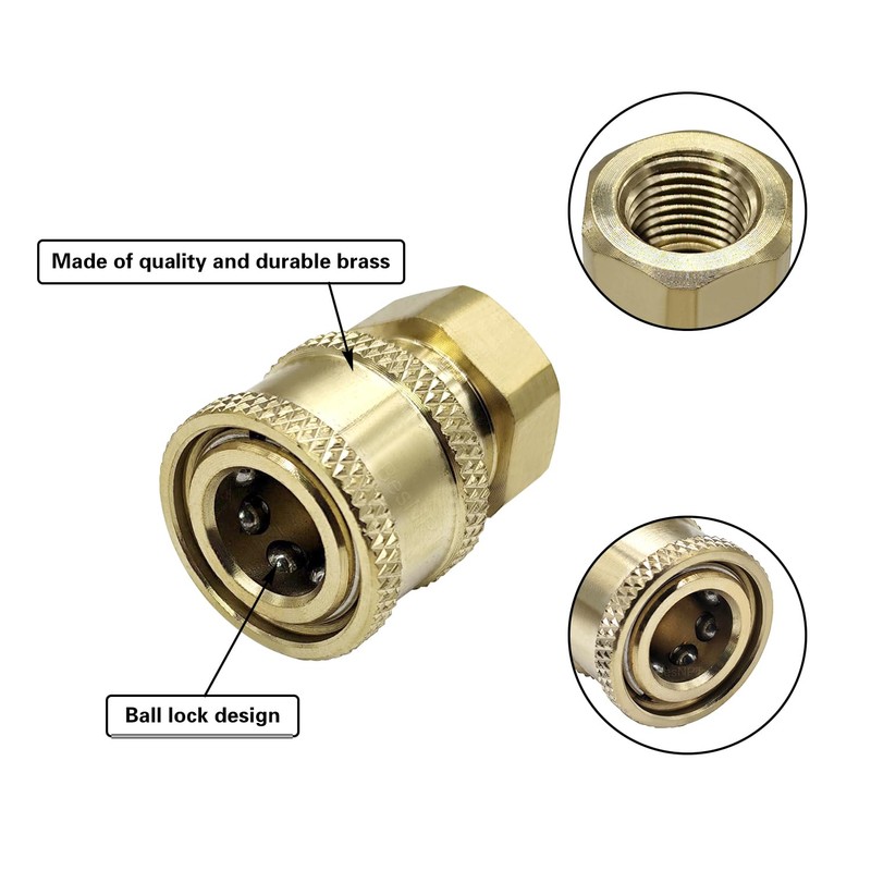 BesNPT 2 Pcs Brass Pressure Washer Coupler,1/4" Quick Connect to