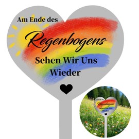 Grave Decoration Weatherproof Grave Stake Metal Heart Grave Decoration Weatherproof with Saying "Am Ende Des Regenbogens sehen Wir Uns Wieder" Grave Decoration Good Hope Memorial Plaque for Gardens
