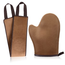WLLHYF Self-tanning glove, applicator kit, lotion for the back, face, fake tanning glove, ultra soft, streak-free, reusable, self-tanning (black) (brown)