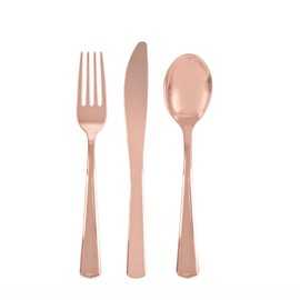Rose Gold Solid Assorted Plastic Cutlery - Classy & Elegant Flatware Design - Perfect for Parties, Weddings & Events - 18ct