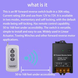 idealWIN Forward Reverse Switch with Remote MaxLoad 30A,Linear Actuator Controller 12V/24V/36V/48V/72V, up to 168 ft Remote Range for Motor/Linear Motion Actuators/Winch Solenoid Relay contactor