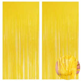 Leliafleury 2PCS Metallic Tinsel Curtain 3.2x6.5FT Foil Fringe Curtains Foil Curtain Backdrop for Birthday Party Wedding, Yellow