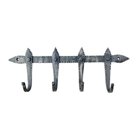 Living Ideas Hand Forged Metal Wall Hooks (5 Pegs) Wrought Iron Handmade Rustic Coat Hook Blacksmith Wall Mounted Kitchen Towel Hooks Rack Black Antique Finish Heavy Duty Wall Hooks