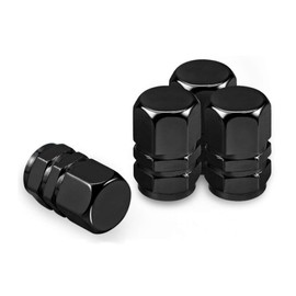 Marcraft Black Metal Tyre Wheel Alloy Valve Caps Dust Caps (4 Pack) Universal for Cars, SUVs, Bicycles, Motorcycles, Trucks | Heavy-Duty Rubber Airtight Seal | Hex Shape Aluminium Alloy | Screw-On
