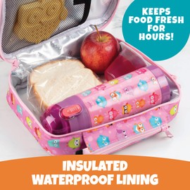 Insulated Durable Lunch Bag - Reusable Meal Tote with Handle and Pockets - Owl