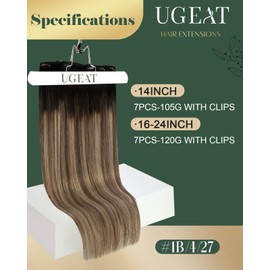 Ugeat Clip in Hair Extensions Real Human Hair Ombre Black to Brown Mix Caramel Blonde Thick Clip in Extensions Human Hair Balayage for Short 14 Inch 7Pcs 105G