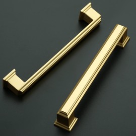 Amerdeco 10 Pack Brushed Brass Drawer Pulls 5 Inch Hole Center Brushed Gold Cabinet Pulls Cabinet Hardware Solid Kitchen Cabinet Handles for Bathroom Drawer Pulls Dresser Pulls ZH0001