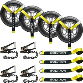 Bolvixor 4 Pack Car Tie Down Straps for Trailers - 2" x 96" - 9900LBS Break Strength - Tire Ratchet Straps with Heavy Duty Chain Anchors for Hauling UTV, SUV, Truck, Any Cars