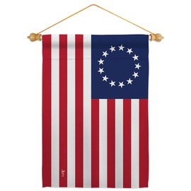 Betsy Ross Garden Flag Set Wood Dowel Americana US Historic July Memorial Veteran Independence United State American Small Decorative Gift Yard House Banner Made In USA 13 X 18.5