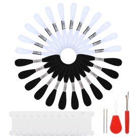 24 Skeins Embroidery Thread with 10 Floss Bobbins, MWOOT Embroidery Floss Sewing Thread for Friendship Bracelet, Sewing Embroidery (Black + White)
