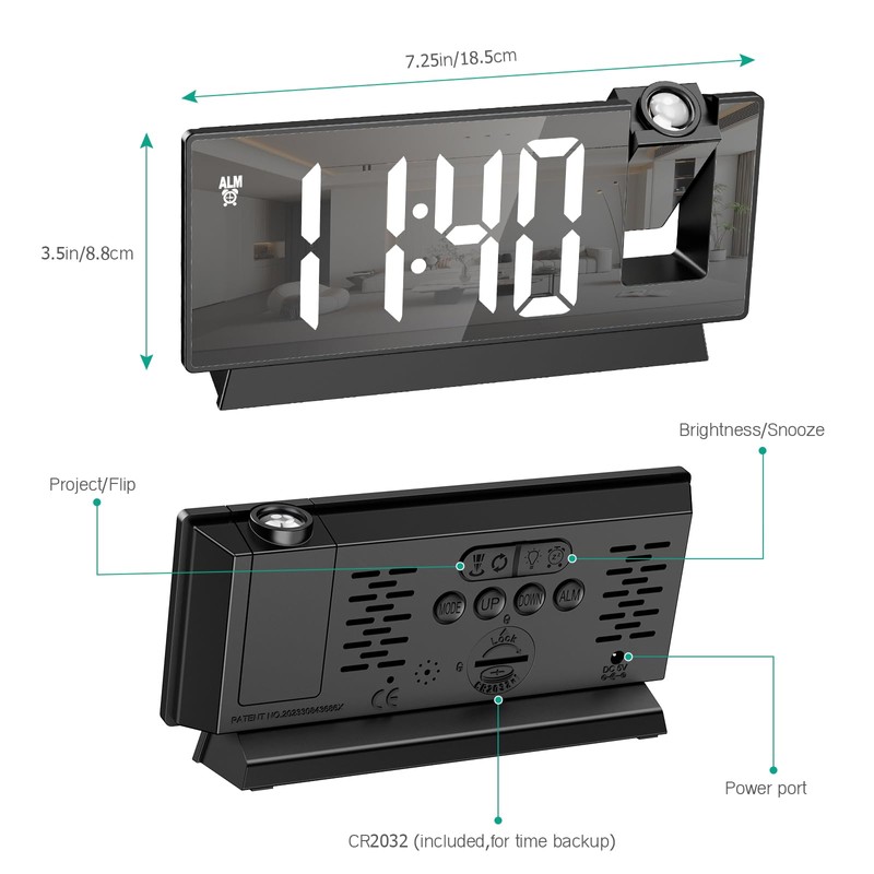 ORIA Projection Alarm Clock, Digital Clock with Projector on Ceiling