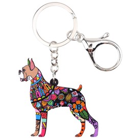 WEVENI Acrylic Boxer Dog Keychain Pet Keyring Animal Jewelry For Women Girl Key Bag Car (Multicolor)