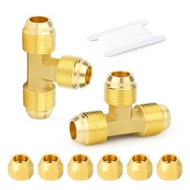 GASHER 2PCS Brass 3 Way Tee Tube Fitting Pipe Adapter, 1/2" x 1/2" x 1/2" Male Flare Tee Pipe Fittings With 1/2 Inch Flare Nut