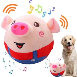 Active Moving Pet Plush Toy, Interactive Dog Toy Pet Bouncing Balls, USB Rechargeable Interactive Washable Cartoon Pig Plush Sound Electronic Dog Toy, Small Plush Sound Toys for Dogs (E)