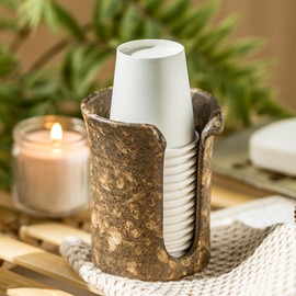 YHOJOY Ceramic Bathroom Cup Dispenser, 3 Oz Mouthwash Cup Dispenser Bathroom Cup Holder for Dixie Cups Rising Cups, Small Disposable Paper Cup Holders, Brown