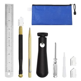 SPEEDWOX Glass Cutting Tool Kit 2mm-20mm Pencil Style Oil Feed Glass Cutter with 2 Replaceable Blades Ergonomic Assist Handle Tungsten Scribe Engraving Pen Oil Dropper Screwdrive Steel Ruler