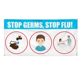 Vinyl Banner Multiple Sizes Stop Germs, Flu! Business Health Care Outdoor Weatherproof Industrial Yard Signs White 10 Grommets 60x144Inches