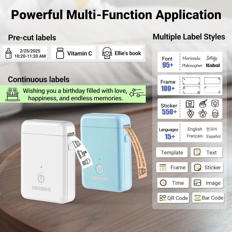 ORGBRO Label Maker Machine with Tape, X1 Portable Bluetooth Mini