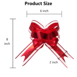 jefyghe Pull Bows for Gift Wrapping 10 PCS Glossy Red Bows for Presents 6 Inch Large Bows for Wedding Basket Birthday Party Gift Boxes and Flower Decorations