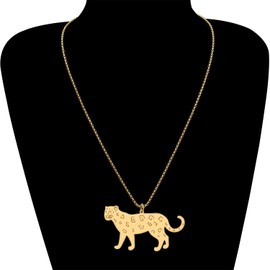HUAGEO Stainless Steel Fun Leopard Necklace Pendant Chain 18K Gold Plated Silver Animals Jewellery Gifts For Women Charms Accessories (18K Gold Plated)