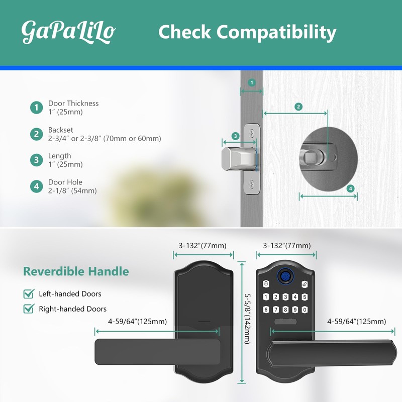 Smart Fingerprint Door Lock with Keypad and Handle, APP Control,
