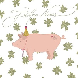 20 Servietten Silvester Partyschweinchen fürs neue Jahr als Tischdeko. Papierservietten mit Motiv. Auch für Decoupage und Serviettentechnik 33x33cm