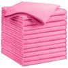 GLIMGLINT Pink Microfiber Cleaning Cloth, 12 Pack Cleaning Towels for