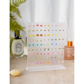 NiHome - Soporte de acrílico para arete, 3 piezas, exquisito organizador de aretes de acrílico de doble cara con 90 agujeros cada uno, material ligero y resistente, diseño único con agujeros más grandes para tamaños especiales (transparente)