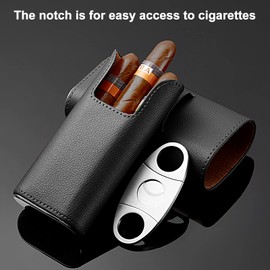Cigar Case Travel - Cigar Humidor Accessories Cedar Wood Lining - Cigar Accessories Include Stainless Steel Cigar Cutter - Cigar Gift Box for Cigar Lovers