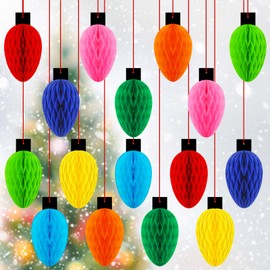 JarThenaAMCS 16Pcs Christmas Light Honeycomb Ball Decorations Colorful Light Bulbs Hanging Ceiling Sign Holiday Honeycomb Ornament for Xmas Party Decor
