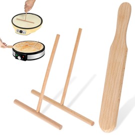 Set of 3 Crepes Distributors Made of Beech Wood, T-Shape Crepes Spatula, Crepe Splitter Set, Easy to Clean Dough Distributor for Crepes, Crepes Accessories, Crepe Slider, Baking Tools for Pancakes,