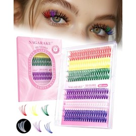 NAGARAKU Pestañas DIY Clusters 240 Piezas, 30D 0.07C 14/16mm, 6 Colores | Sin Pegamento DIY Kit Todo en 1 para Principiantes, Base Delgada y Suave, Vo