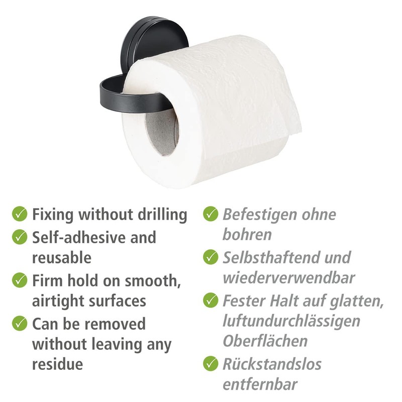 Static-Loc® Plus Pavia Toilet Roll Holder Black No Drilling Required