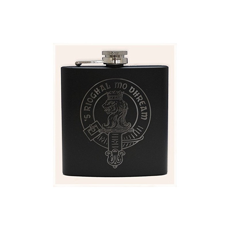 Art Pewter Scottish Thistle Clan Crest Black Hip Flask Box