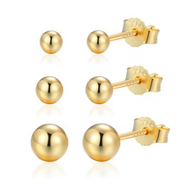 Candyfancy 3 Pairs 925 Sterling Silver Earrings Ball Stud Cartilage Earrings Set 3mm4mm5mm Small Cartilage Sleepers Stud For Women Men Gold