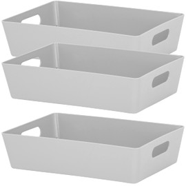 3 x Organiser Boxes - 6 cm High - Grey - 25 x 17 x 6 cm - 2 Litres - DIN A5 - Drawer Organiser Drawer - Organiser Box - Plastic Organiser System - Storage Bathroom Basket Cupboard Desk
