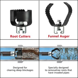3-Piece Drain Auger Attachment Set 1-3/16" (30MM) for 4"-8" Pipe Cleaning – Includes Spiral Cutter, Grease Cutter, and Pin Key, Compatible with 1-1/4”,6/5” and 1-1/2”Cable