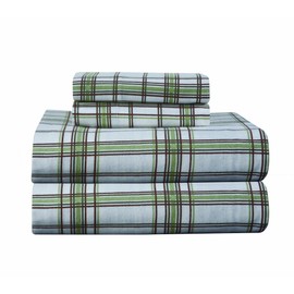 Pointehaven Heavy Weight Printed Flannel 100% Cotton Sheet Set, Queen, Plaid/Sage