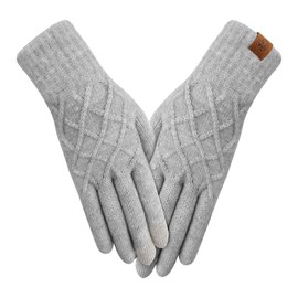 AYPOW Women's Winter Thermal Knitted Gloves, Fashionable Slouchy Touchscreen Gloves with Fleece Lining, Warm Stretchy Gloves, Daily Outdoor Activities, Winter Gloves, Gift for Women, lightgrey