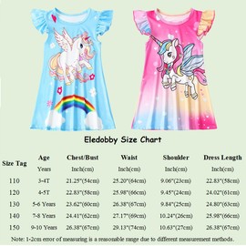 COTRIO 2 Pack Nightgowns for Kids Girls Flutter Sleeves Sleepshirts Nightdress Short Sleeves Sleepwear Pajamas 3-4 Years