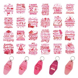 GOMAKERER 120 Stück Motel Schlüsselanhänger Aufkleber 2 Stilen Pink Book Lover UV DTF Transferaufkleber Wasserfester Transferaufkleber Aufkleber Rub On Transfers Für DIY Blanko Acryl Hotel Karte