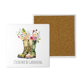 Ceramic Gardening Coasters – Hand-Printed in the UK – 10cm x 10cm – Watercolour Floral Designs – Gift for Garden Lovers (I'd Rather be Gardening)