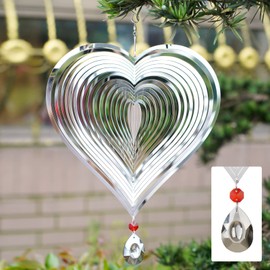 Wind Spinner, Hanging Wind Sculptures,Wind Spinners for Yard and Garden Decor,Yard Decorations Outdoor,Hanging Art Ornaments for Garden Yard Balcony Decor (Silver Heart)
