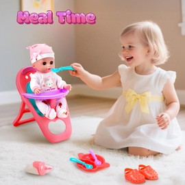 12" Baby Doll Playset Pretend Play Baby Care Toy with Carrier Bassinet Bed, High Chair, Clothes and Accessories for Girls