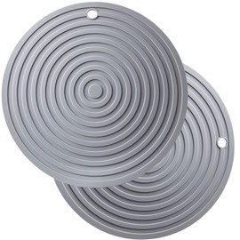Smithcraft Silicone Trivets for Hot Dishes, Pots and Pans, Round 9.45" Heat Resistant Mat Counter, Hot Pads for Kitchen Countertops, Big Microwave Mat, Versatile Trivet Mat for Table Set 2 Light Gray