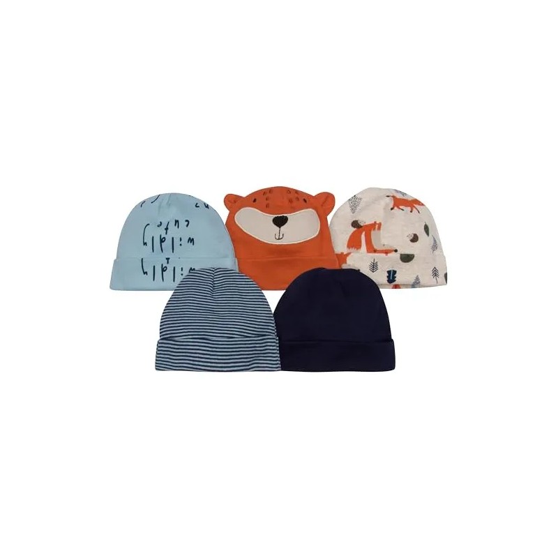 Paquete De 5 Gorras Unisex Para Bebé, Azul Zorro, 0-6