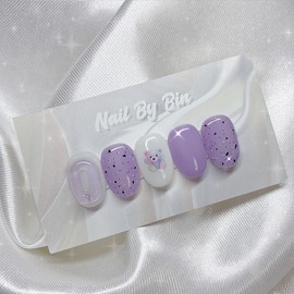 [Handmade Nail Tips] Sweet Bear Chip Nails - Short Oval / [수제네일팁] 스윗베어칩 네일 - 숏오벌