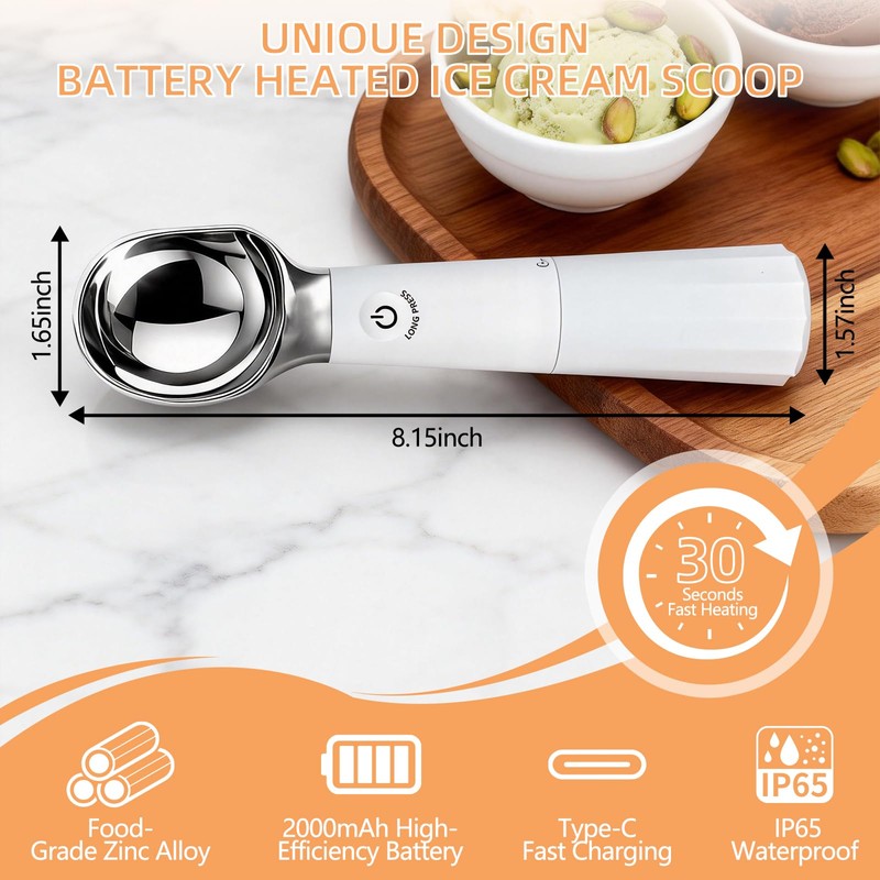 Heated Ice Cream Scoop, 158°F Rechargeable Electric Scooper